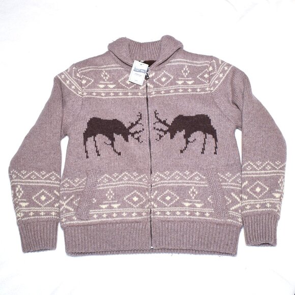 Schott Urban Outfitters Wool Blend Nordic Elk Med Taupe Knit Zip Jacket Size L - Picture 1 of 8